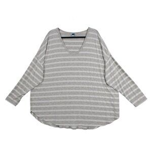 Old Navy Luxe Womens Plus Size 3X Gray & White Striped Long Sleeve Top Made In H